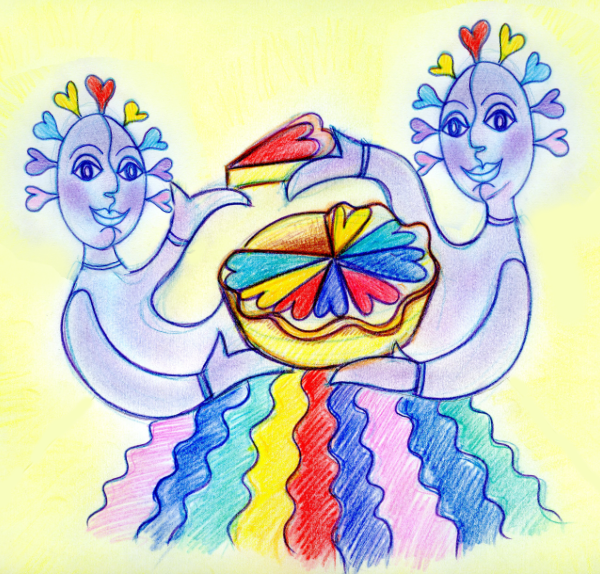 Happy people sharing